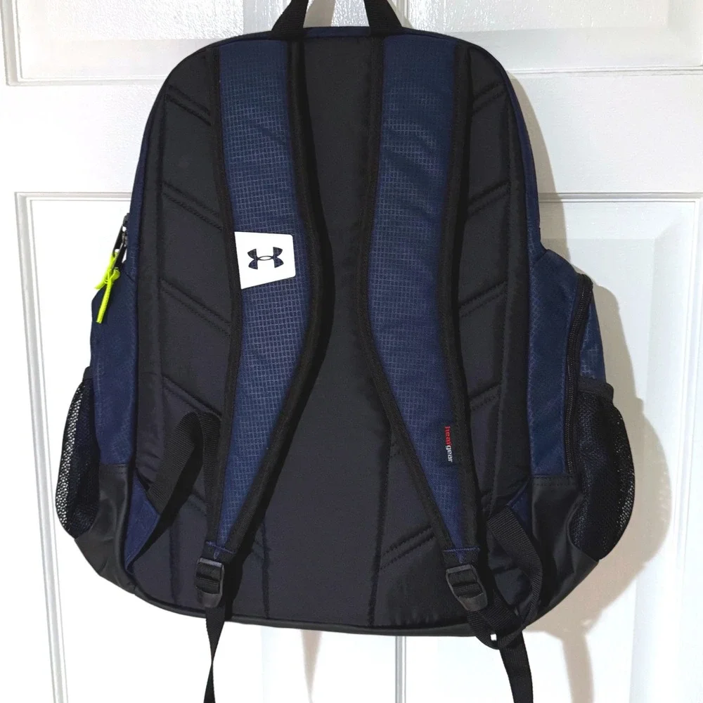Under Armour Storm 1 Backpack Mens Navy Blue Black Neon Yellow Gym School Bag